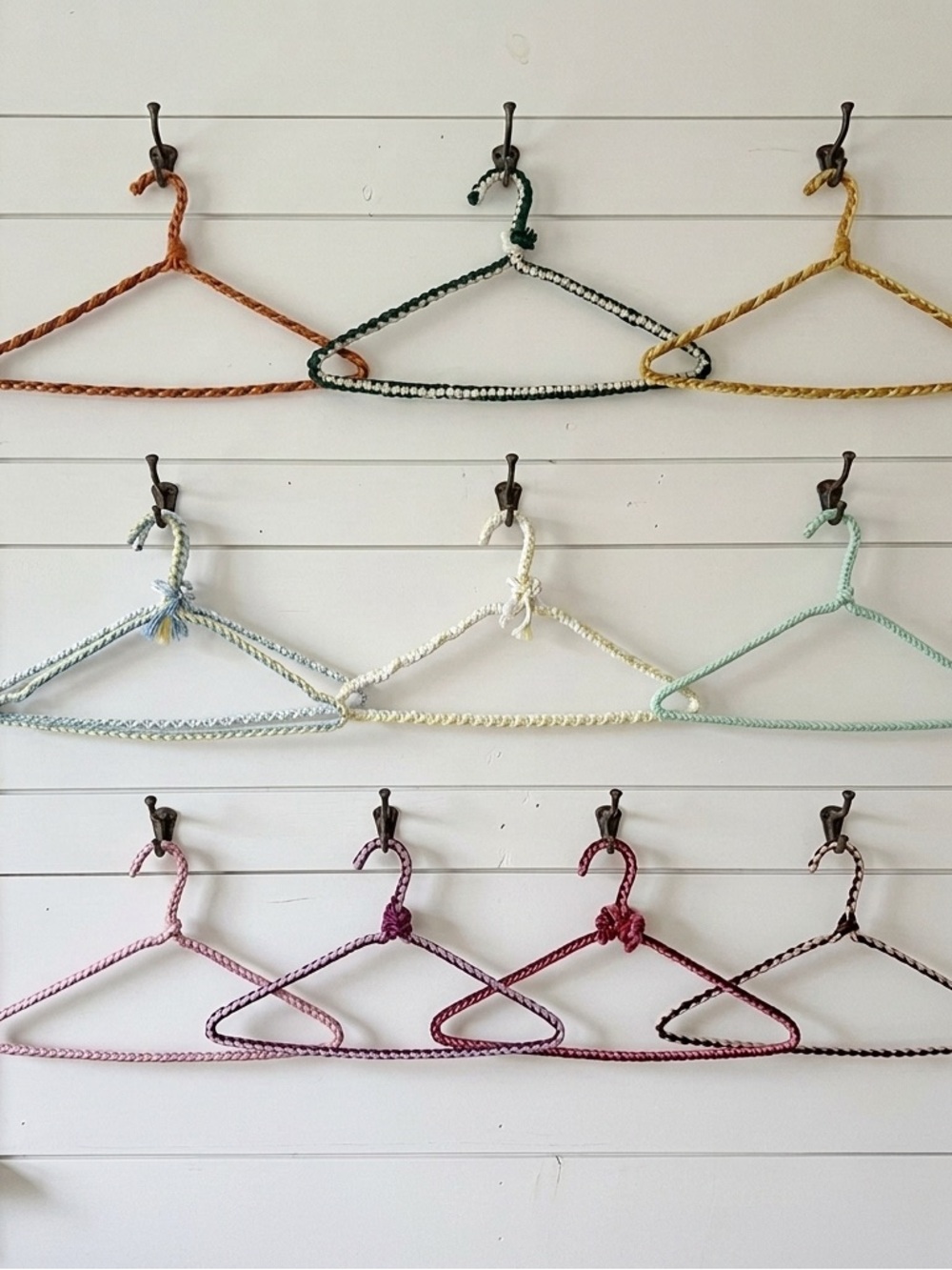 12 Vintage Braided Wrapped Wire Hangers Macramé 60s 70s Grandma Cottage Retro
